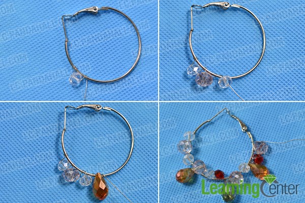 Wrap several crystal glass beads to a hoop earrings setting
