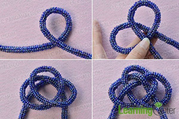 make the fourth part of the blue seed bead stitch necklace