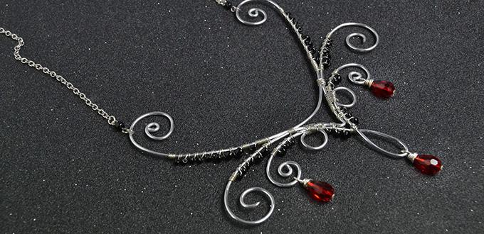 How to Make a Silver Wire Wrapped Necklace with Red Drop Glass Beads