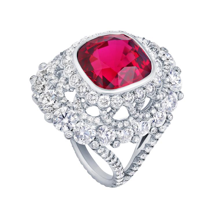 Fabergé 7.69ct red spinel and diamond ring