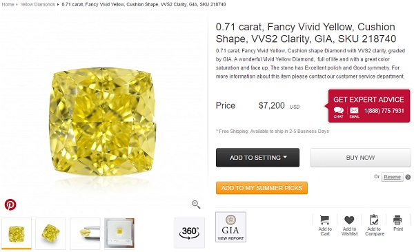 fancy vivid yellow cushion cut diamond GIA