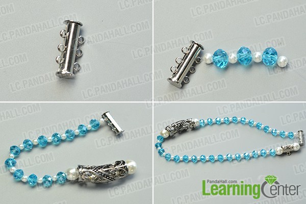 make the first part of the three-strand blue bead necklace