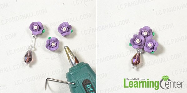 Add other 2 flower cabochons to the dangle pattern