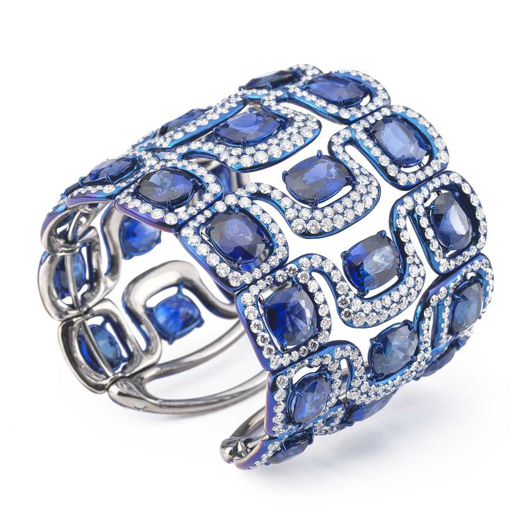 Glenn Spiro blued titanium and sapphire cuff