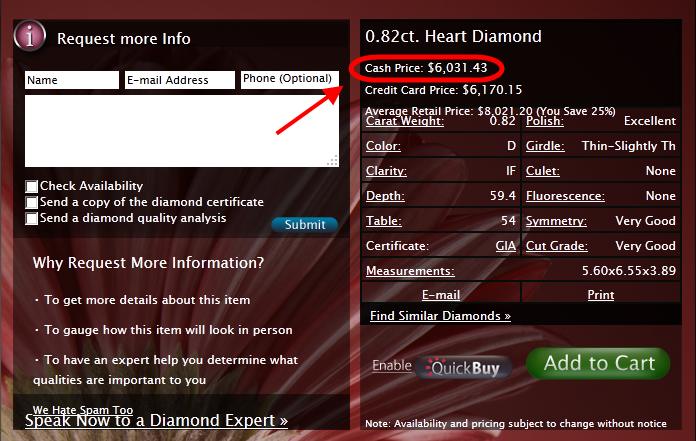 higher priced diamond listing