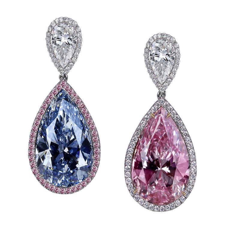 Jacob & Co blue and pink diamond earrings