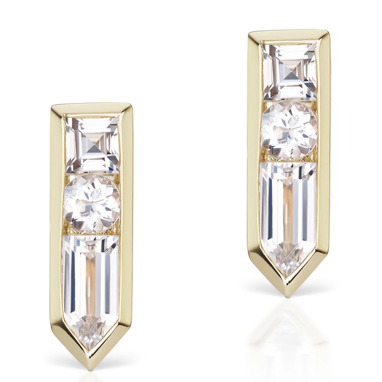 Jane Taylor white topaz and yellow gold Arrow studs