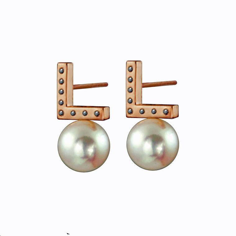 Kattri Asymmetry collection rose gold stud earrings