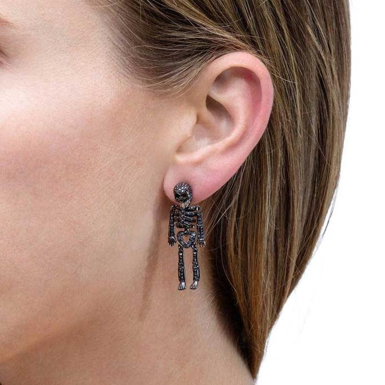 Lydia Courteille black diamond skeleton earrings