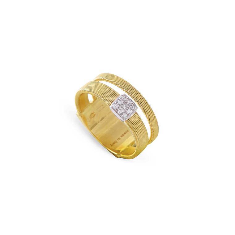Marco Bicego two-strand Masai ring in yellow gold with diamond pave