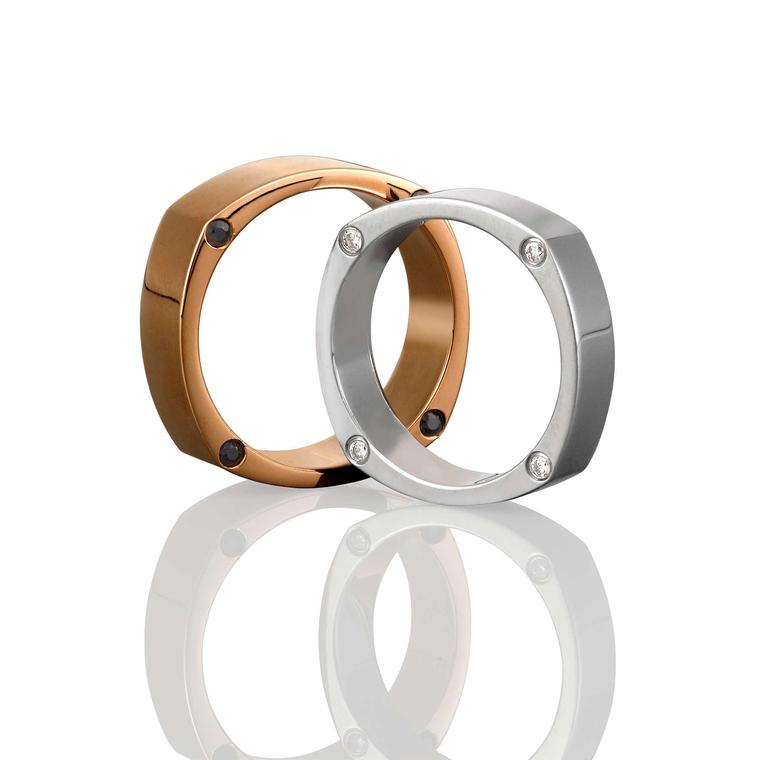 Men's wedding rings in rose gold and white gold from Mondial by Nadia Neuman