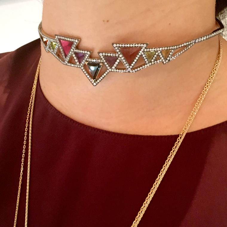 Noor Fares Sri Lanka choker with coloured gemstones and grey gold