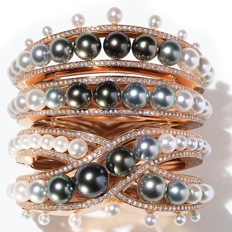 Hermès Ombres et Lumière pearl bracelet in close up
