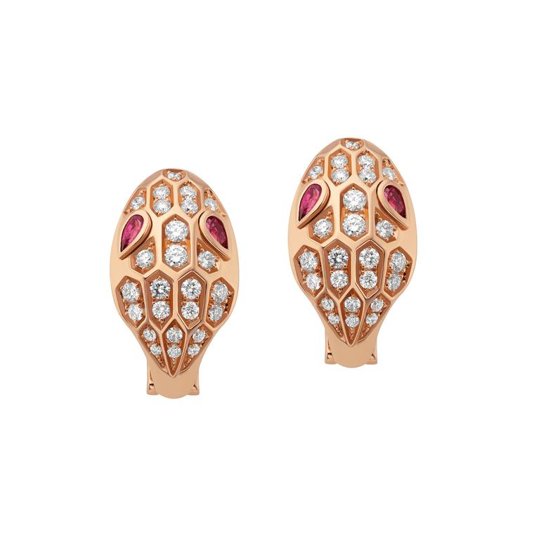 Bulgari Serpenti Seduttori earrings in rose gold with rubellites