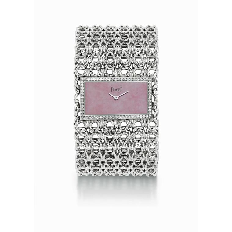Piaget high jewellery cuff watch in white gold with an opal dial