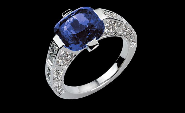 PIAGET, Limelight ring in white gold with diamonds and blue sapphire. Price from £21,000