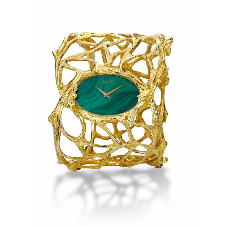 Piaget vintage cuff watch in yellow gold with a malachite dial
