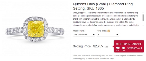 queen's halo diamond ring setting