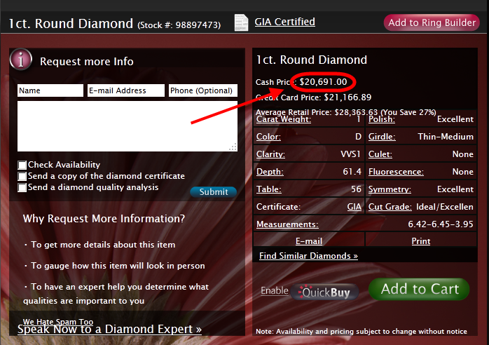 same exact diamond is listed for more