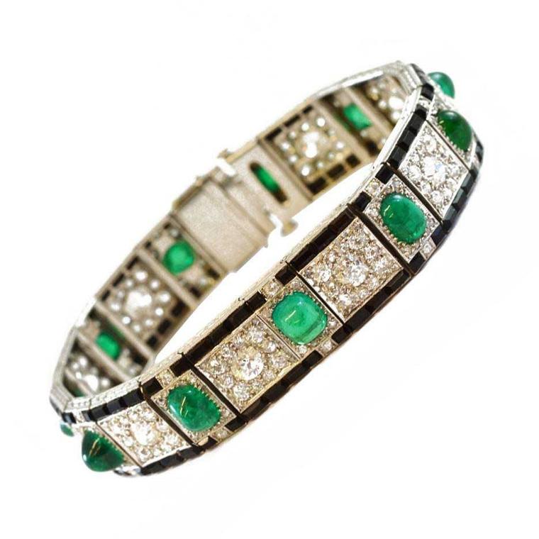 Sandra Cronan Art Deco bracelet with emeralds diamonds and onyx