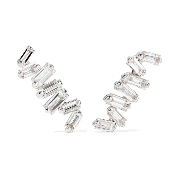 Suzanne Kalan baguette-cut diamond earrings