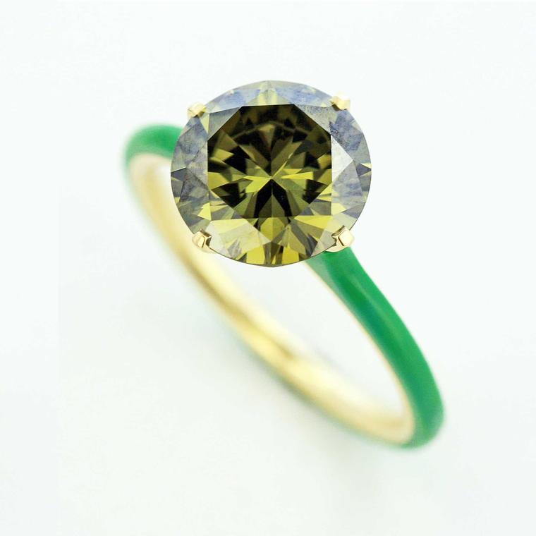 Taffin Chameleon green diamond ring