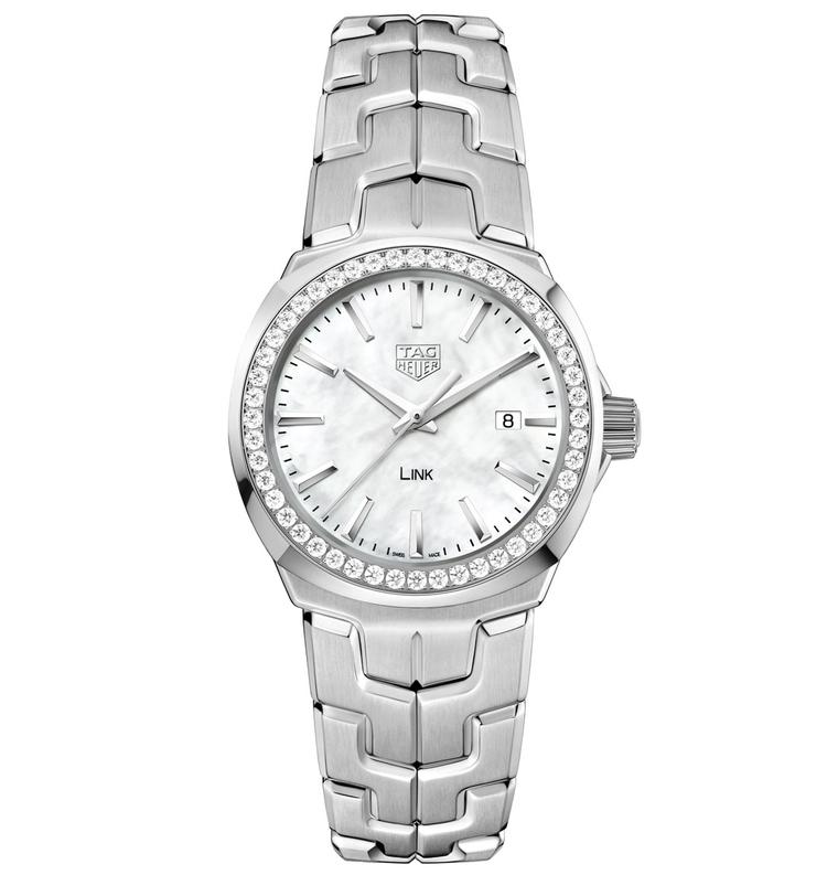 TAG Heuer Lady Link 32mm watch with white dial and diamond bezel
