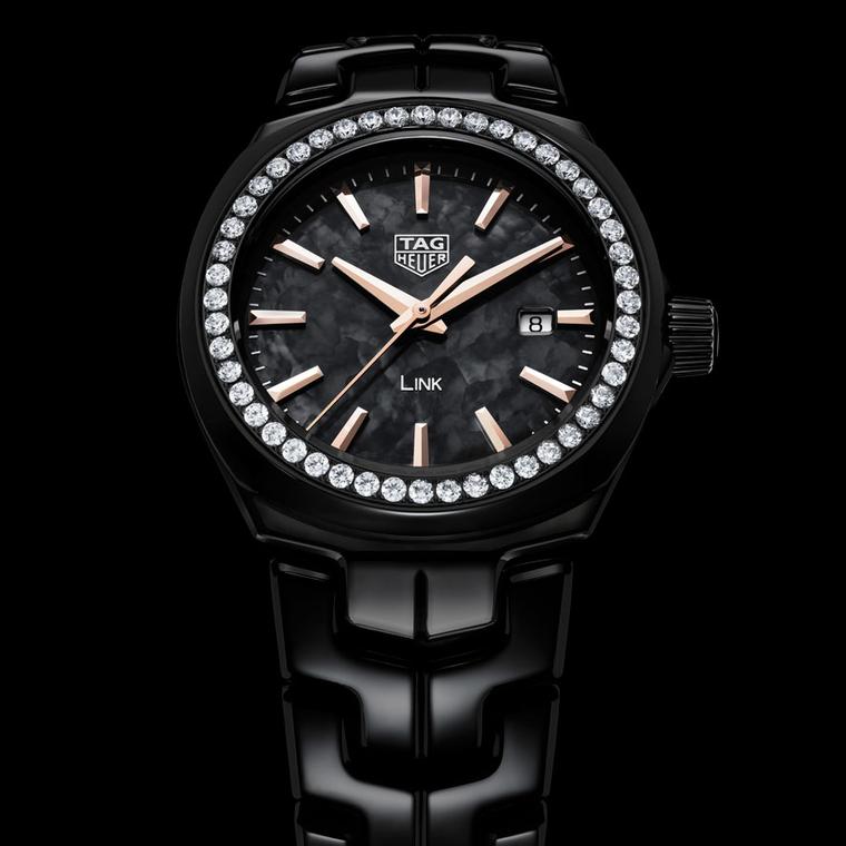 TAG Heuer Lady Link 32mm black ceramic watch with diamonds