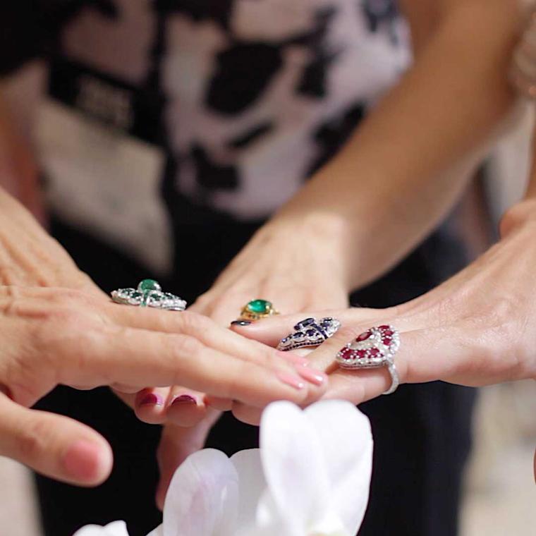 The Jewellery Editor team tries on a selection of coloured gemstone rings