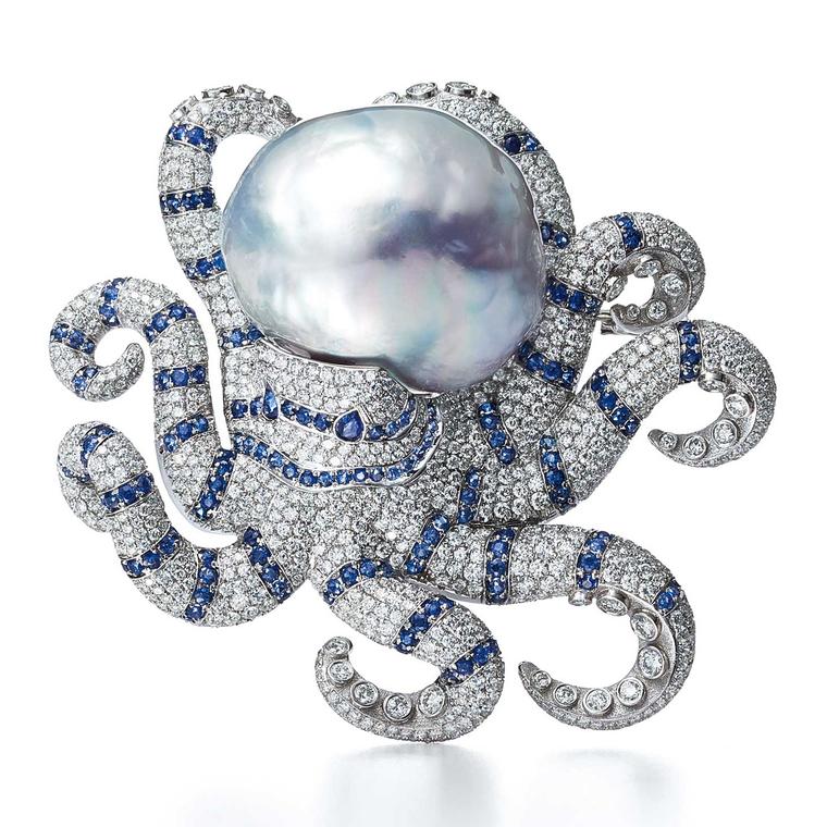 Tiffany Blue Book 2016 baroque pearl brooch with diamonds and sapphires