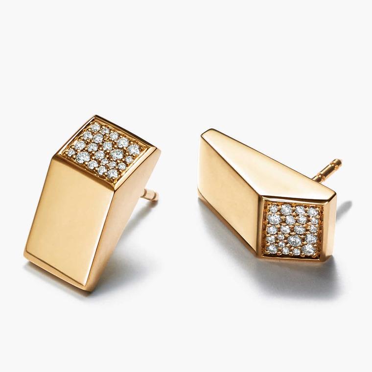 Tiffany Out of Retirement Block gold and diamond earrings