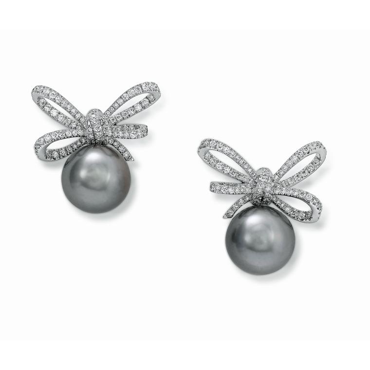 VanLeles Lyla's Bow earrings with detachable grey South Sea pearls