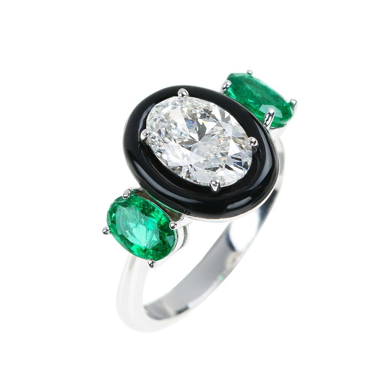 Nikos Koulis Oui emerald and diamond engagement ring