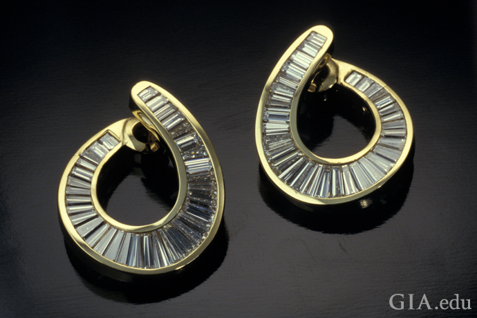 Channel-set tapered baguette diamond earrings