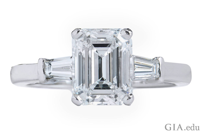2.01 ct emerald cut diamond engagement ring with tapered baguette accent stones