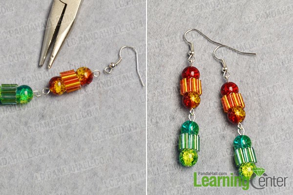 Finish the colorful beaded dangle earrings