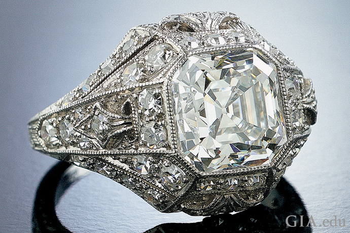 4.5 carat (ct) Asscher cut diamond Edwardian engagement ring is from the Neil Lane Archival Collection.