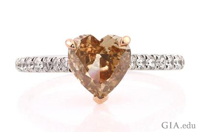 Simple yet stunning, this lovely fancy brown-yellow 1.03 ct heart-shaped diamond makes the perfect engagement ring.