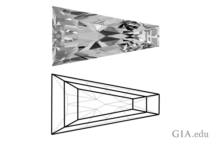  Tapered baguette diamond with brilliant facets and accompanying illustration