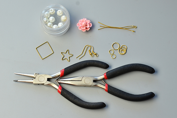 Materials and tools needed for original simple flower dangle earrings: