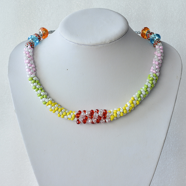 final look of the candy color kumihimo seed bead necklace