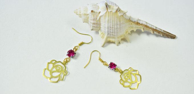 How to DIY a Pair of Golden Rose Beaded Dangle Earrings