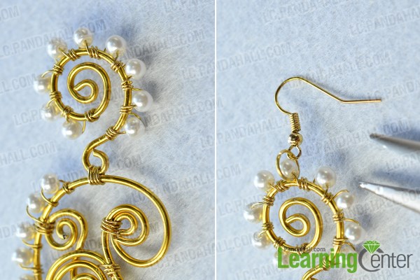finish the wire wrapped pearl earrings making