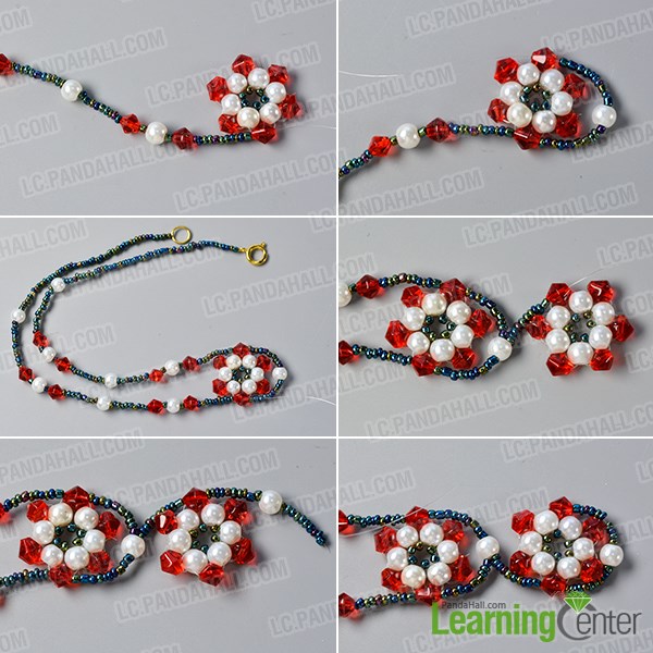 Add the beaded flowers to the seed beads strand