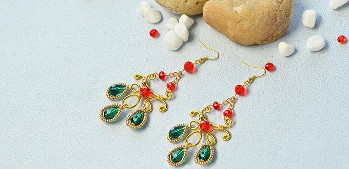 How to Make a Pair of Golden Wire Wrapped and Glass Bead Drop Earrings with Golden Seed Beads