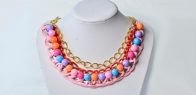 How to Make Delicate Bib Necklace for Women with Acrylic Beads and Chain