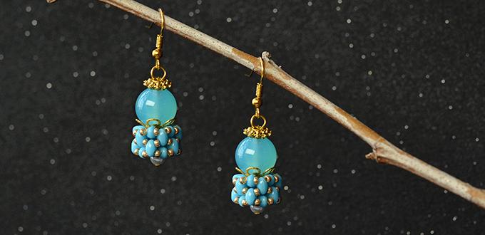 Blue Beaded Cluster Earrings Design - Tutorials to Make 2 - Hole Beads Earrings