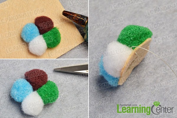 make the first part of the colorful pom pom ball flower stud earrings