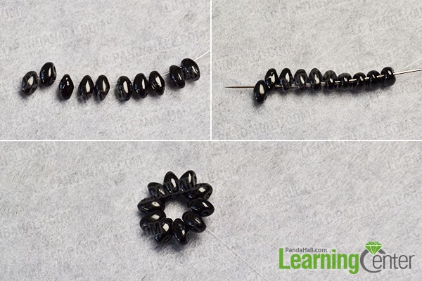 Make a black beaded flower pattern