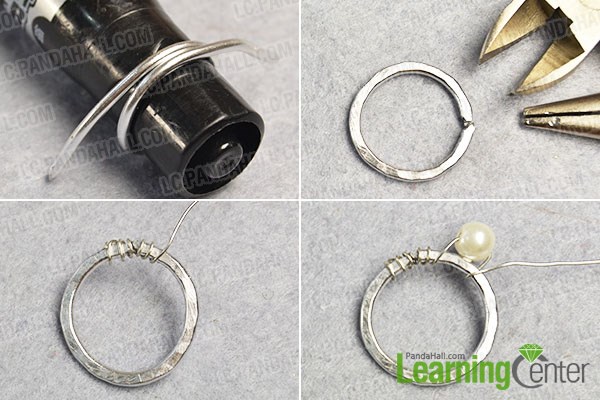 Wrap pearl beads to a wire ring